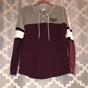 PINK grey and burgundy sweater